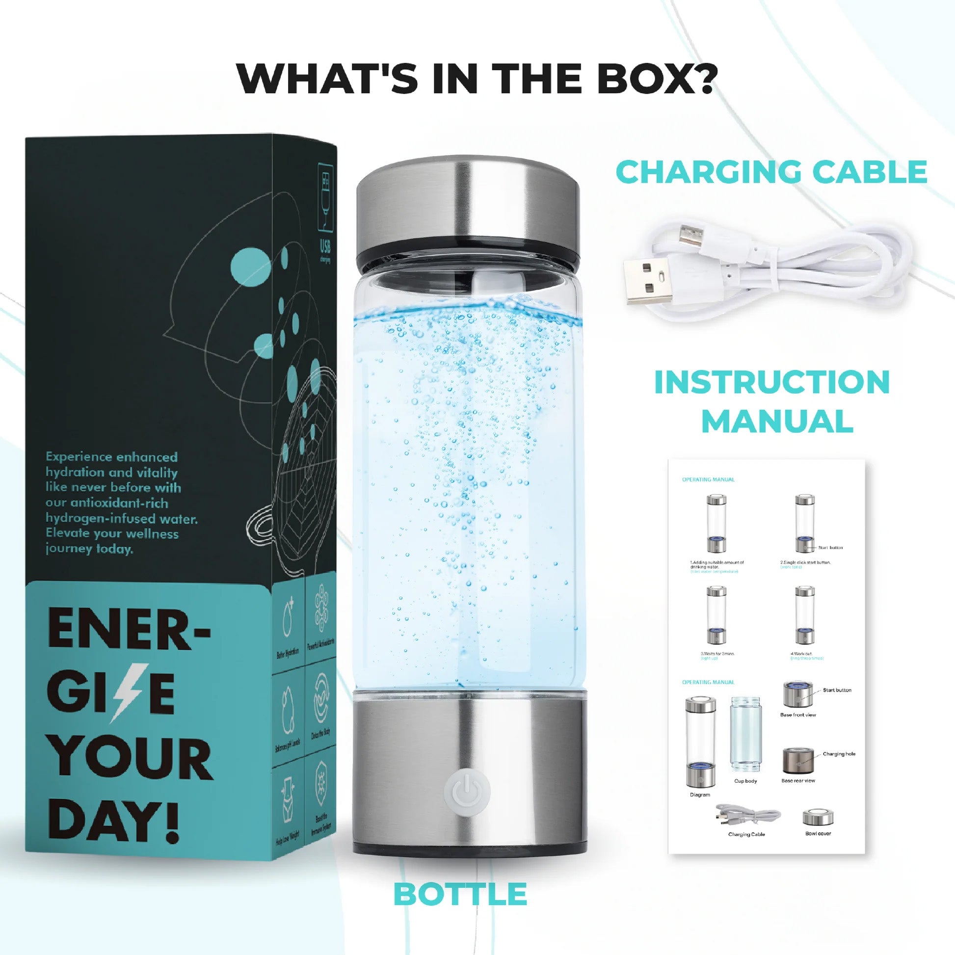How It Works: With just a press of a button, our advanced electrolysis system effortlessly splits water into hydrogen and oxygen gases, enriching the water with powerful antioxidant properties for optimal bioavailability.