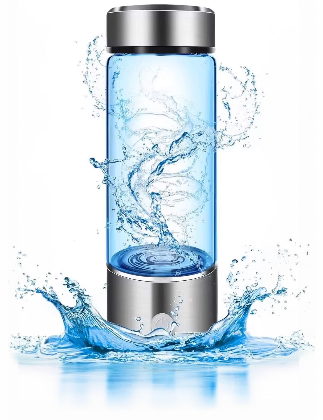 Hydromi - Health in a Bottle with hydration benefits. Sleek transparent design with stainless steel accents, enhancing water quality for better wellness.